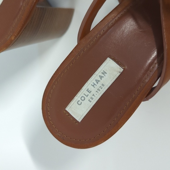 Cole Haan Lace Up Leather Block Heel Sandals Brown 11B summer bohemian preppy - Picture 7 of 9